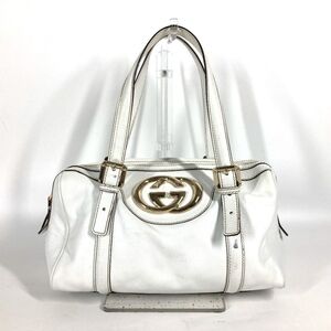Gucci Britt GG Logo Leather Shoulder Duffle Bag in White